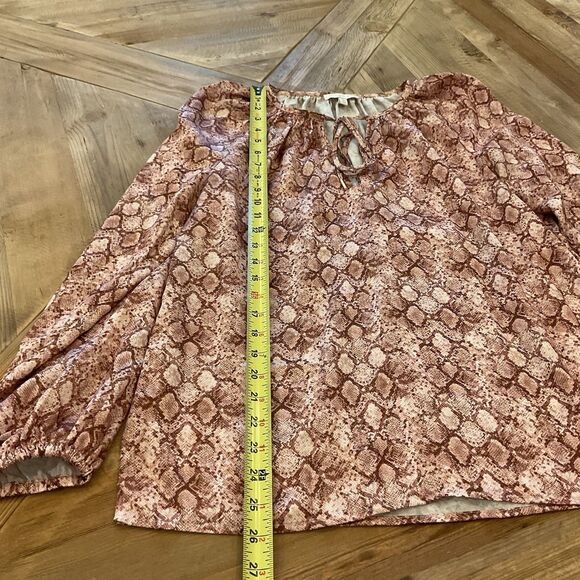 Anna Cate Python-Print Tie-Neck Blouse M Long-Sleeve Neutral Earthy Chic - Picture 6 of 7
